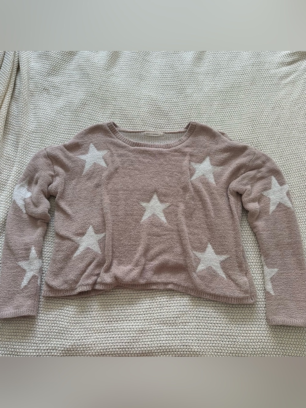 moon & madison Mauve Star Crewneck Sweater with White Stars